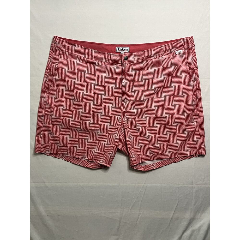Ibiza Ocean Club Mens Swim Shorts Size 38 Pink White Geometric Pattern Beach
